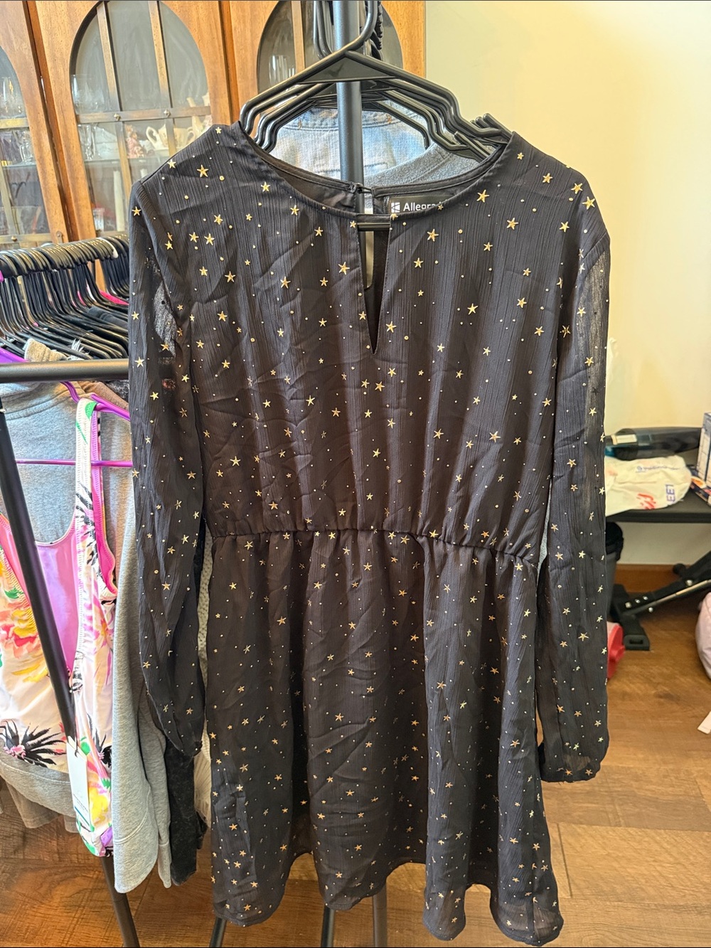 Allegra K Black Dress with Gold Star Print